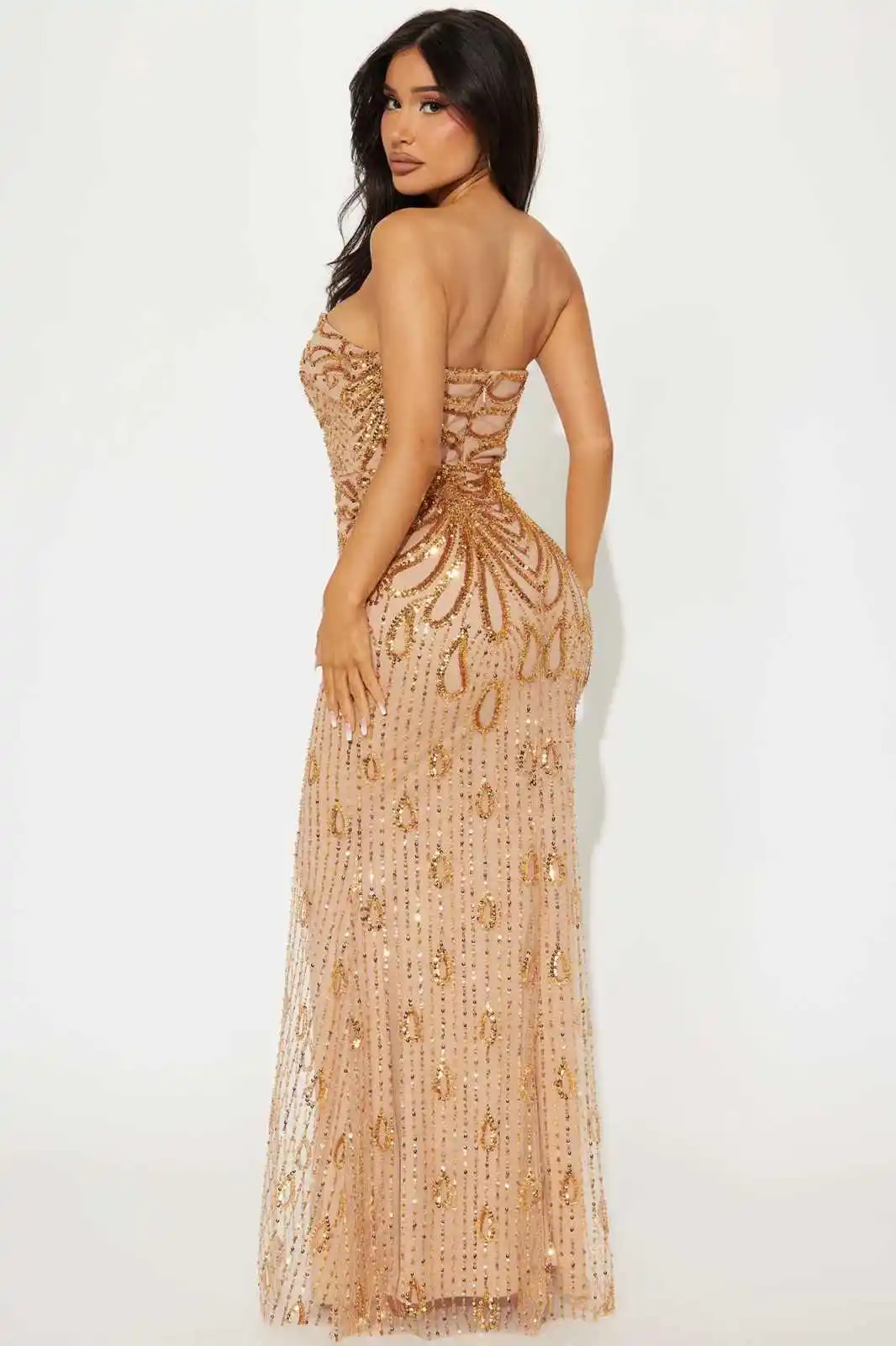 Sprankelende pailletten zeemeermin galajurken strapless mouwloze avondjurken kralen speciale gelegenheid feest op maat