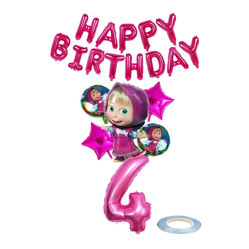 TAKARA TOMY Mascha und der Bär Thema Geburtstag Party Dekorationen Einweggeschirr Tassen Teller Serviette Hintergrund Luftballons Kind Partyzubehör 8