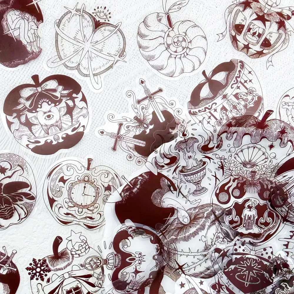 50Pcs Red Apple Gothic Style Stickers Luggage, Laptop, Scrapbook, Diary Decorations Water Cup, Storage Box DIY Decals