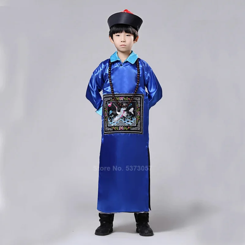 Halloween Kids Children Boys Scary Chinese Traditional Zombie Costumes Qing Dynasty Ancient Official Minister Vampire Tang Suit