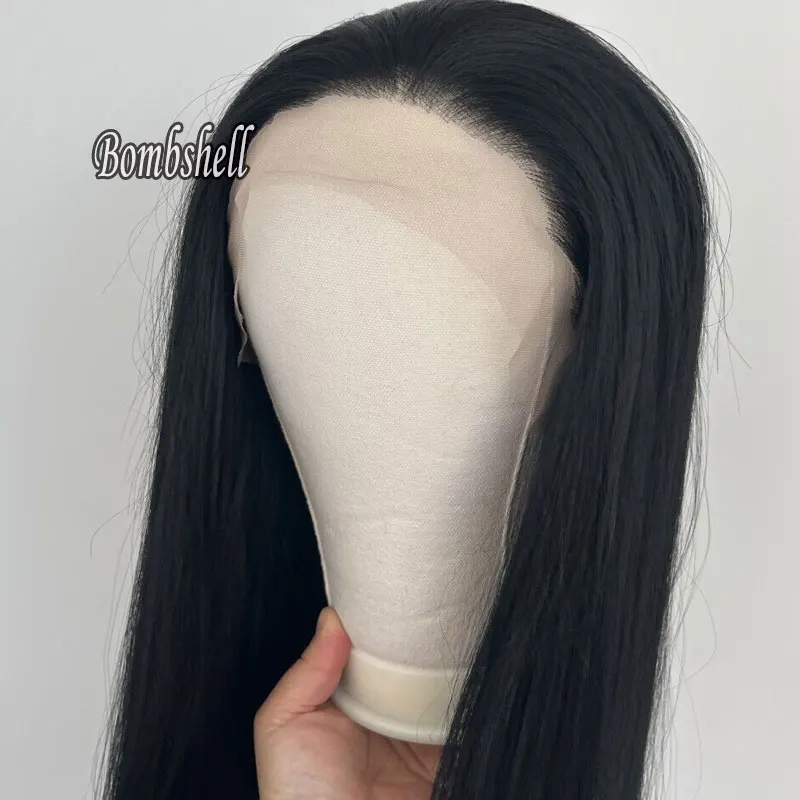 Bombshell High Quality Jet Black Color Straight Synthetic 13X4 Lace Front Wigs Heat Resistant Fiber Natural Hairline For Women