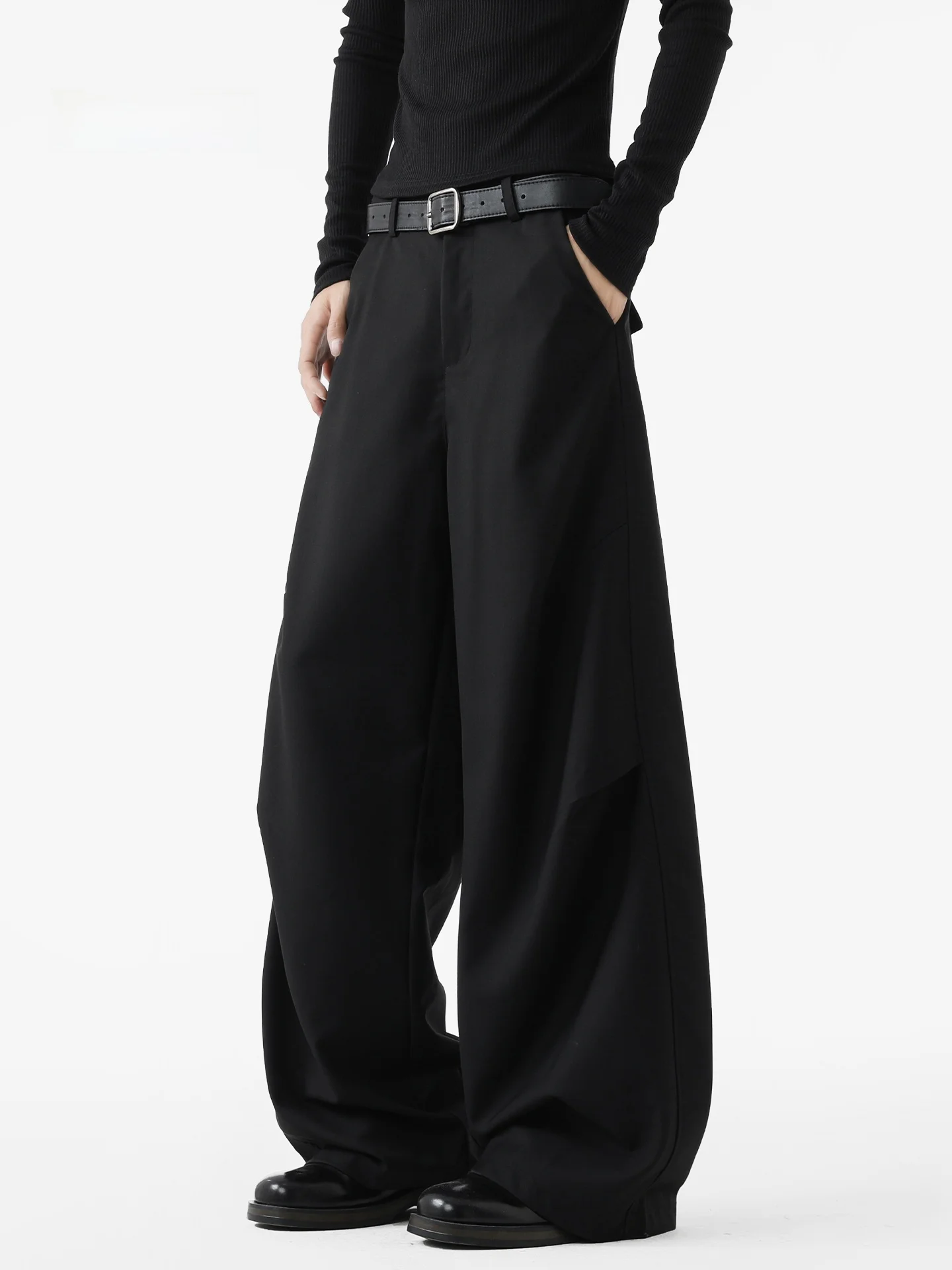 

Men's Bla Pleated Fce Lined Wide Leg Straight Cut Pants Casual Trousers Autumn Spring Loose Fit Drapey Knife Trousers