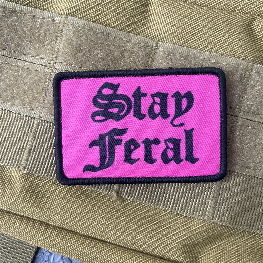 Pink Feral Girls and Boys Printing Funny Patch Tactical and Military Accessories Hook and Loop Patches Backpack Wappen