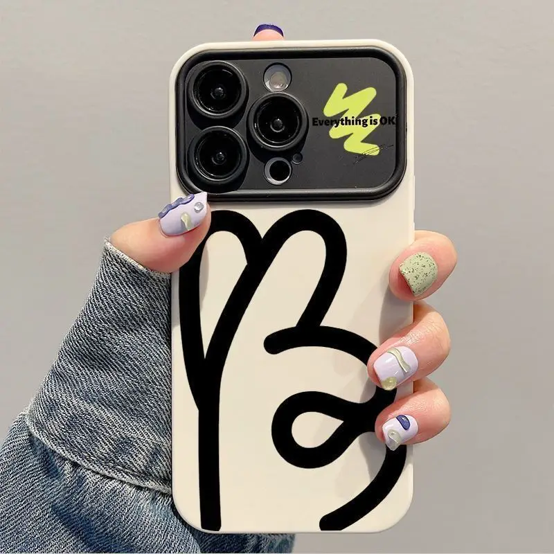 حافظة لهاتف آيفون ذات نافذة كبيرة OK لهاتف آيفون 16 15 14 13 12 11 Pro XS Max 7 8 Plus غطاء Y2K متقدم وبسيط