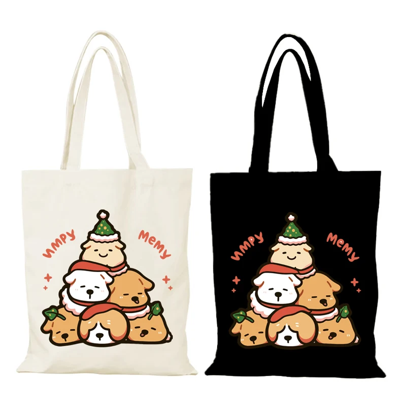Merry Christmas New Handbags New Year Gift Lady Bags Cartoon Canvas Tote Bag Woman Women's Handbag Eco Shopper Cloth Shopping