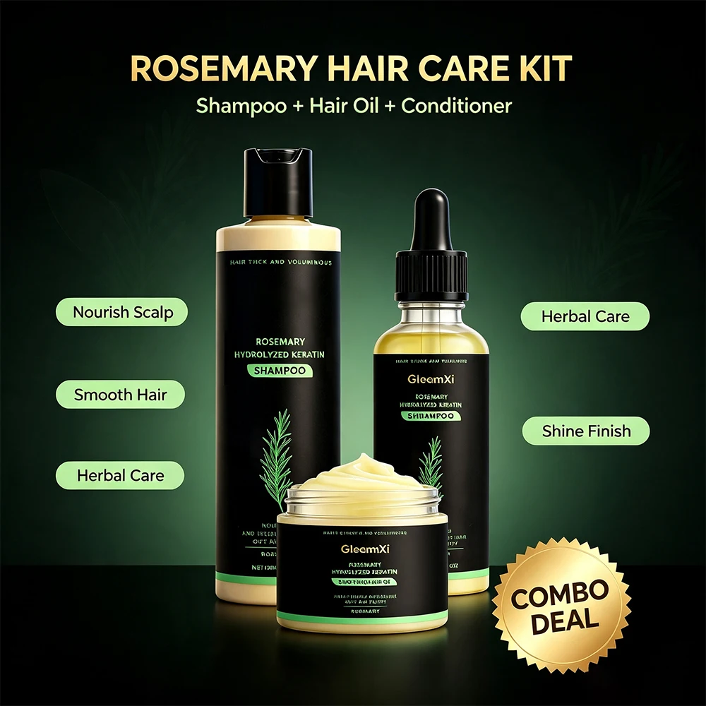 Rosemary Hair Set Shampoo Conditioner Oil Nourishing Smoothing Hydrating Silky Shine 3pcs Daily Care