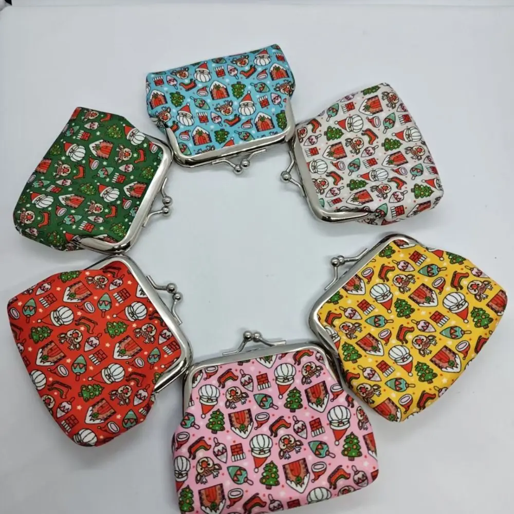 6PCS Creative Cartoon Design Key Pouch Christmas Series Clip Closure Mini Storage Bag Compact Size Coin Purse Gift Giving