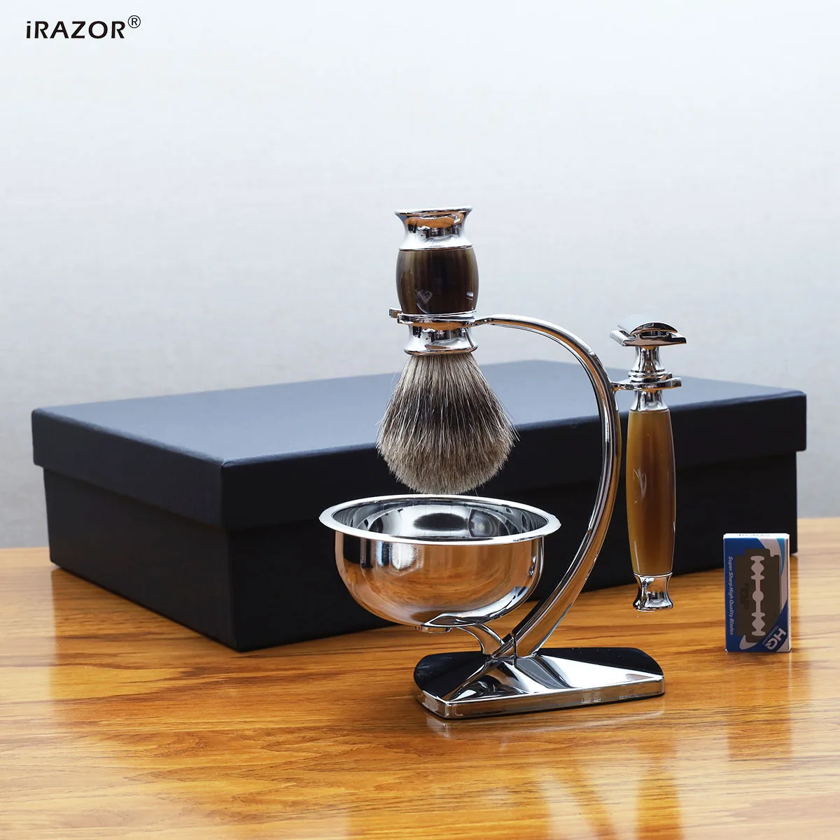 

iRAZOR Luxury Double Edge Safety Razor Kit for Men with 10pcs Replacement Blades Shaving Bowl And Brush Packed in Gift Box