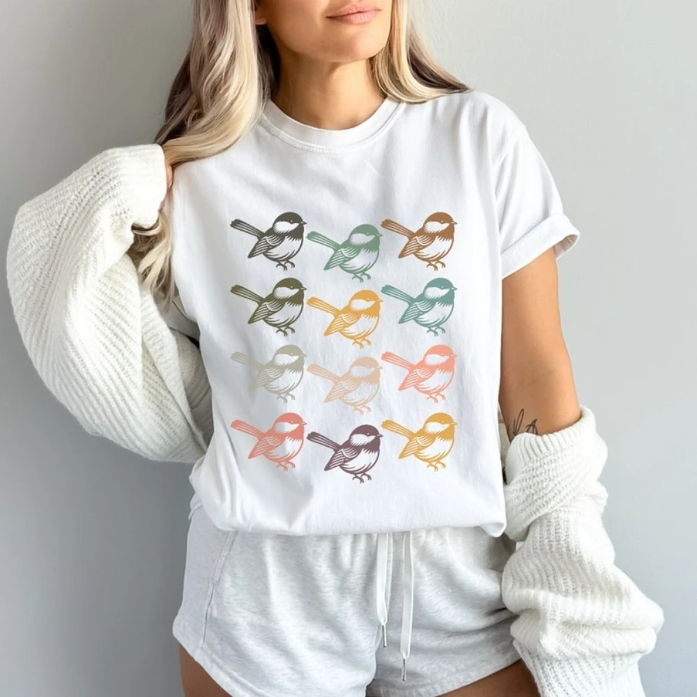 Chickadee Shirt Bird Lady T-shirt Nature Gift Hiker Tops Bird Watching Tee Spring Clothing Streetwear Tops Women Clothing
