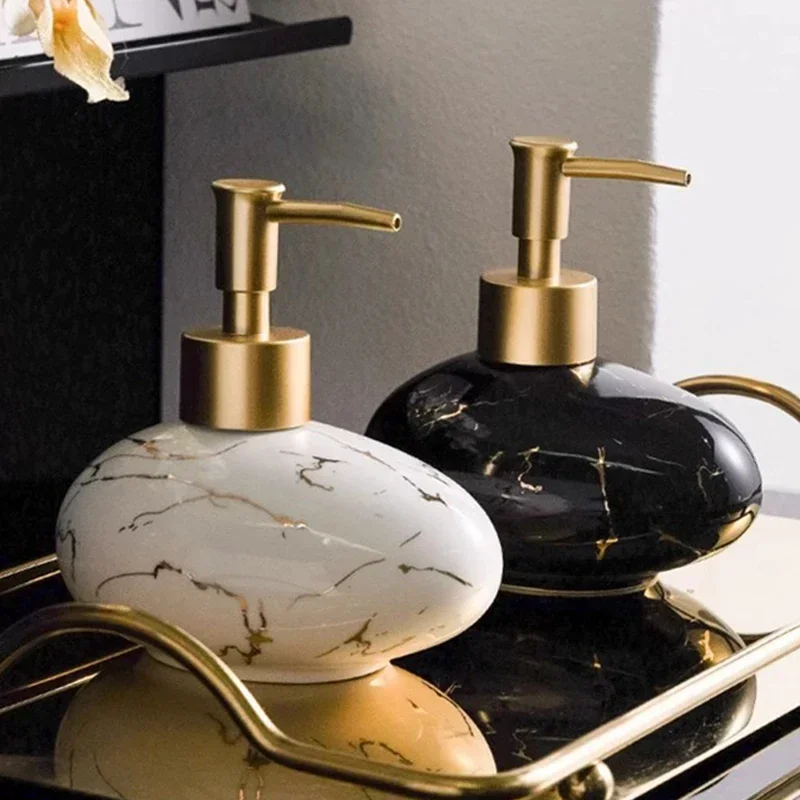 300ml Modern Marble Lotion Bottle Black White Soap Liquid Container Bathroom Ceramic Shampoo Storage Bottle Bathroom Accessories