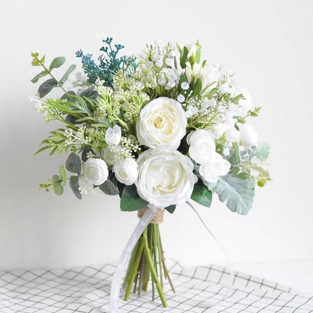 Gedroogde Bloemen, Bruidsboeket Bruiloft Bloemen Boho Boeket Roest Wit Blauw, Gedroogde Bloemen