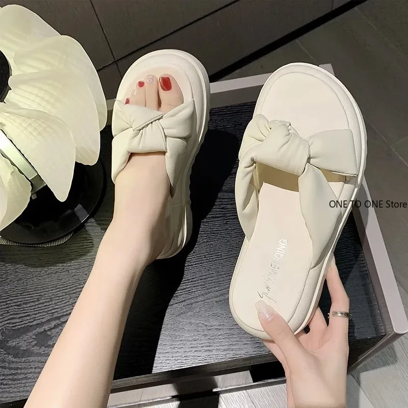 Plus Size 44 Crossover Design Slippers Non-slip Platform Slides Comfort Seabeach Sandals Women Shoes Ladies' Home Flip Flops