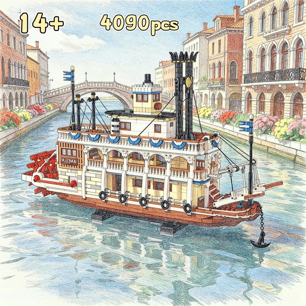 2026 New 4090pcs Creative Steamship Shipping River Model Ornament Home Decoration Birthday Christmas Gift