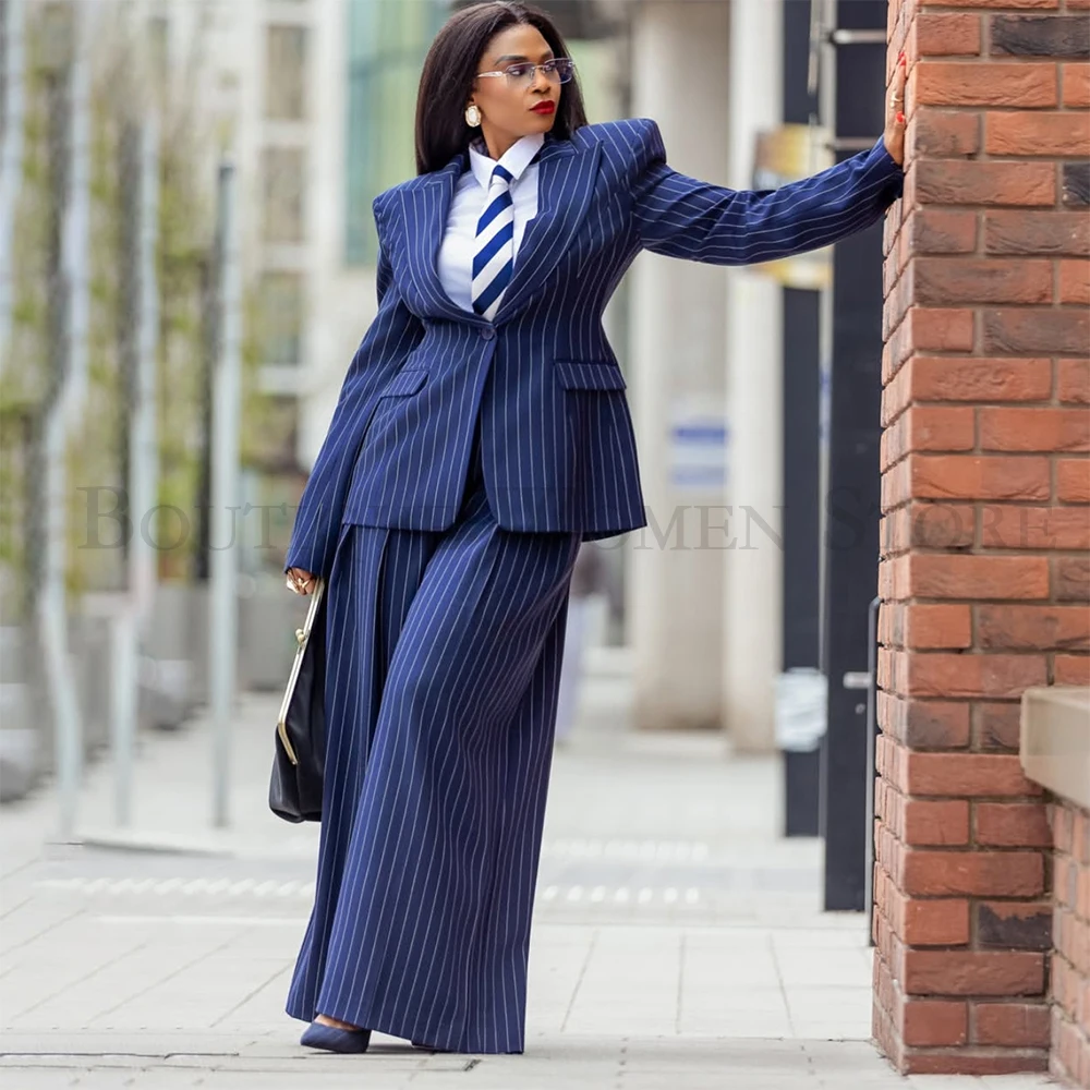 

Tailor-Made Stripe Women's Suits Fashion Business One-Button Lightweight 2 Piece Jacket Pants Outfits Elegant Blazer