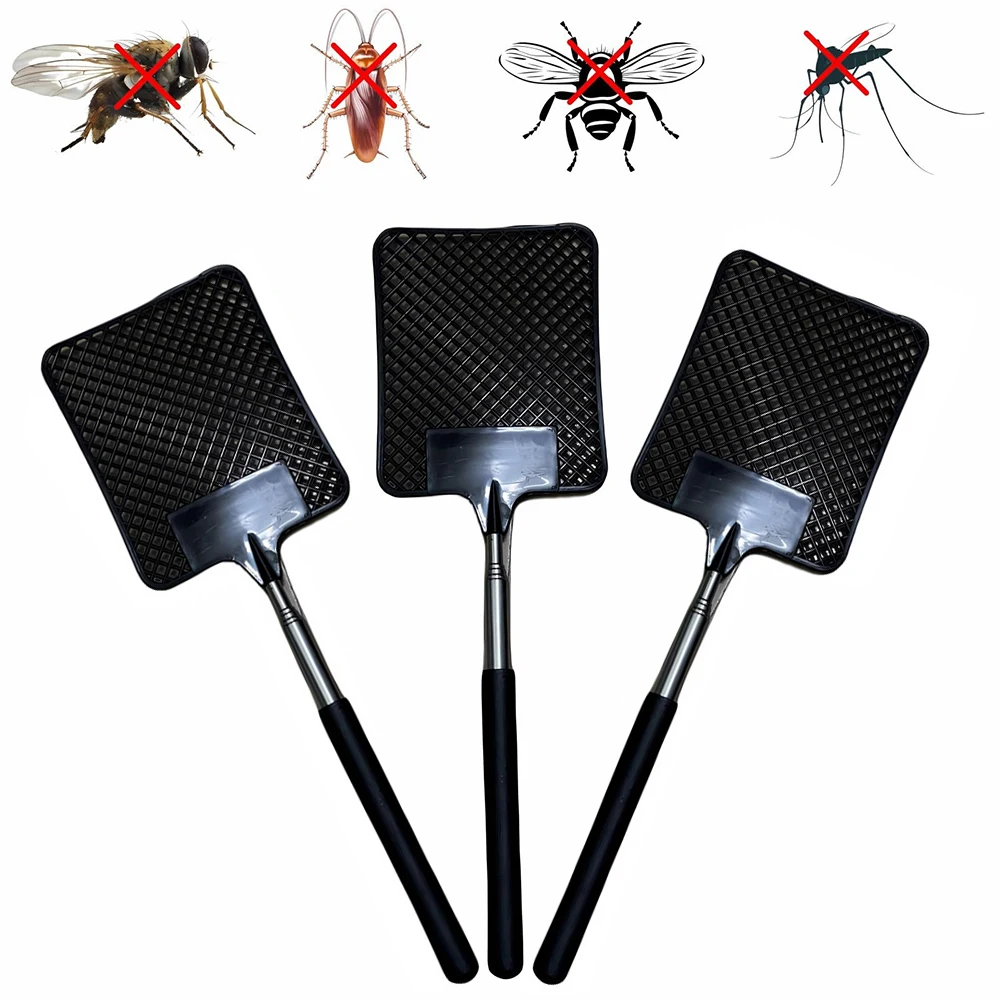 1 Pack Of Black Creative Fly Swatter Mosquito Swatter Stainless Steel Expansion Design Fly Repellent Supplies