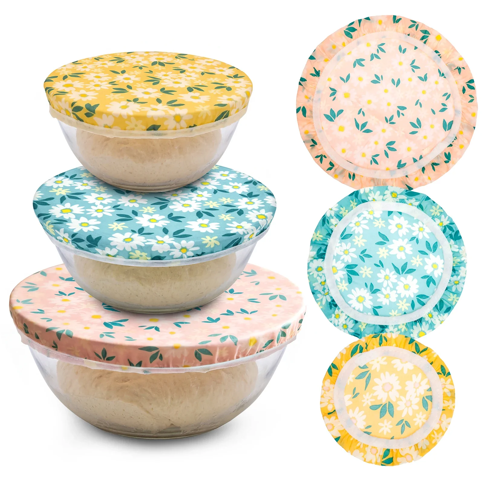3Pcs Bowl Covers Cotton Beeswax Bread Food Covers Wraps Reusable Elastic Rim Sourdough Fermentation Kitchen Food Preservation