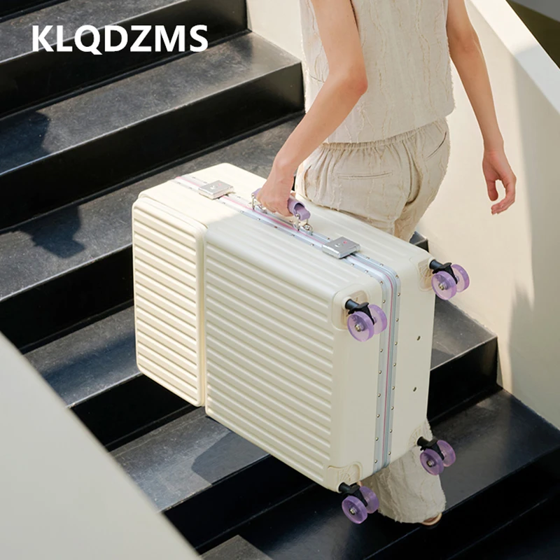 KLQDZMS Travel Luggage Front Opening Laptop Trolley Case Aluminum Frame Boarding Case 20
