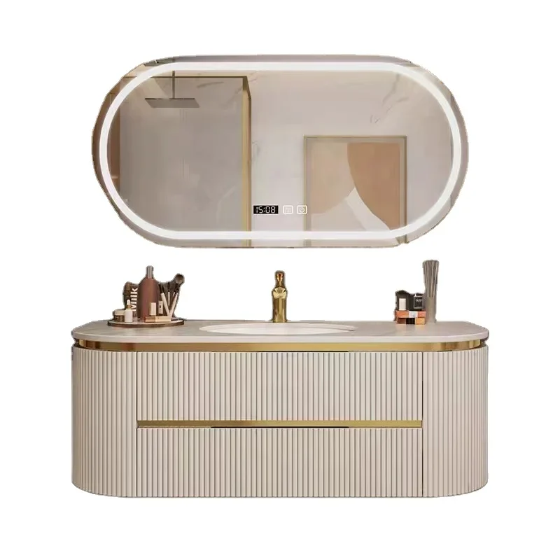 

Factory Directly Modern Hanging Wooden Vanity Bathroom Cabinet With LED Mirror Custom Sizes Color