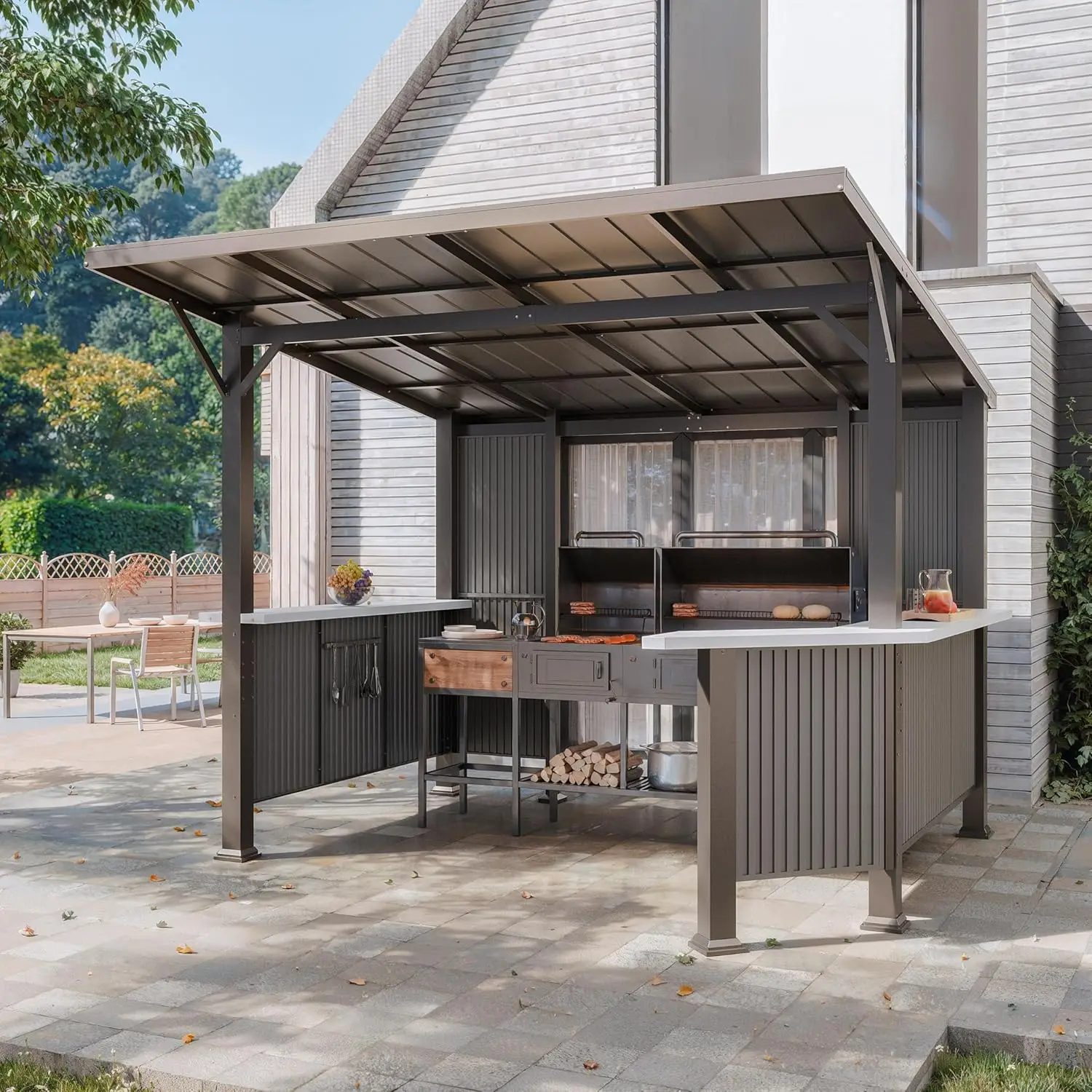 

10x10 Hardtop Gazebo Waterproof Steel Frame Smoke Vent Bar Tops Patio Garden, Custom