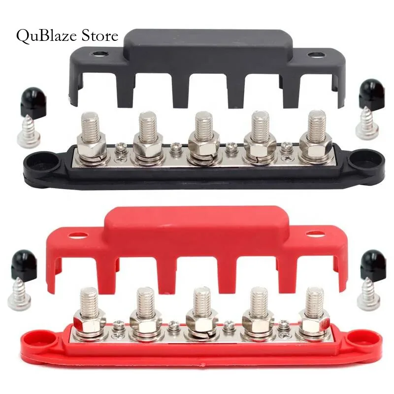 

250A 12V Bus Bar 3/8" Power Distribution 4 Studs Junction Automotive Marine Battery Busbar Terminal Block With Cover