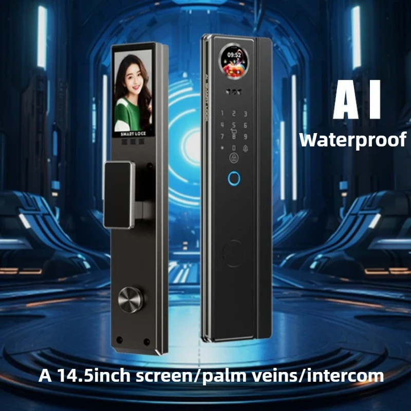 قفل باب ذكي للمنزل الجديد NFC ثلاثي الأبعاد للتعرف على الوجه، رمز رقمي وبصمة مفاتيح مع كاميرا تدعم وظيفة مكالمات الفيديو