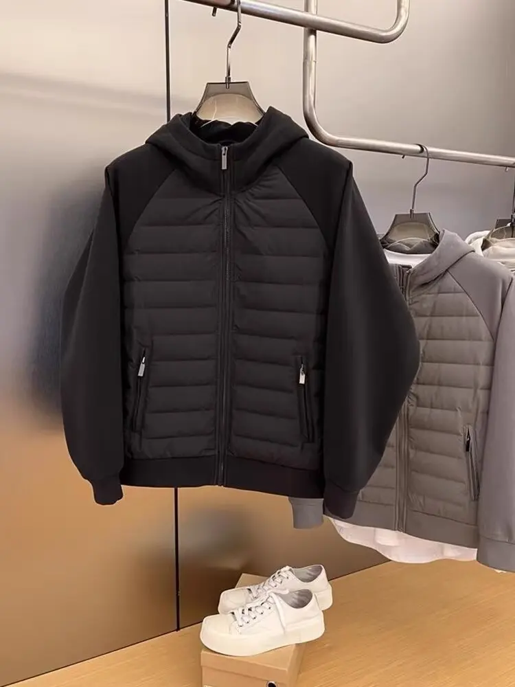 Winter New Men's Lightweight Casual Hooded Jacket Versatile Splicing Couple's Windproof and Cold Proof Cotton Jacket