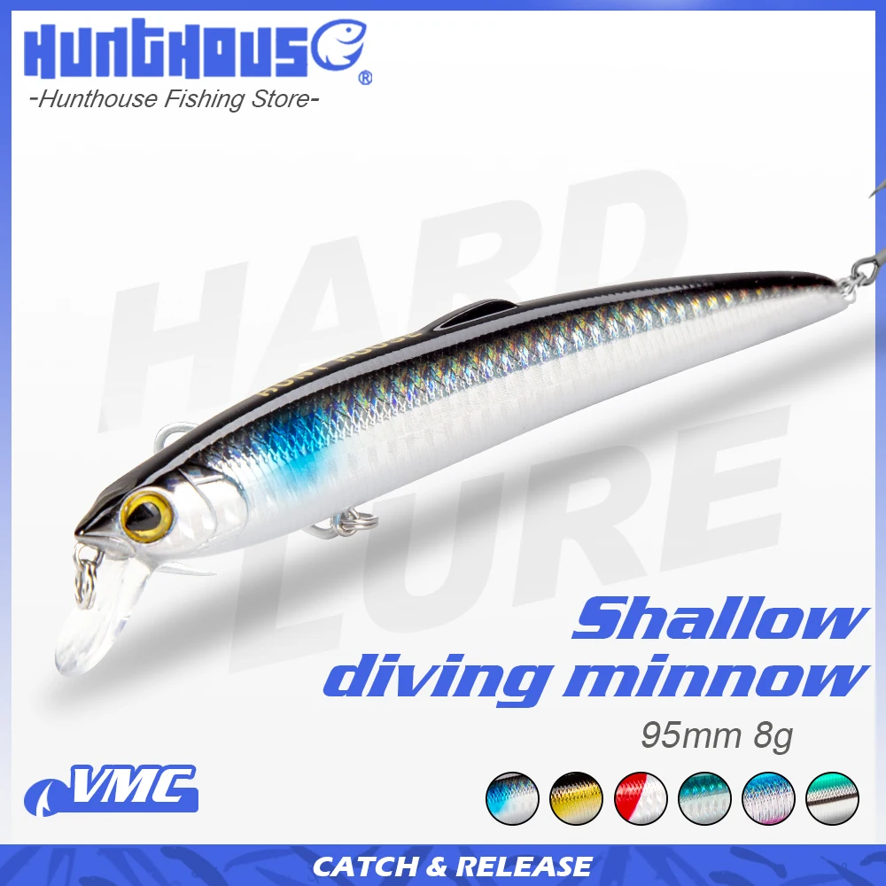Hunthouse Smith Saruna Minnow señuelo de pesca 95mm 8g agua salada cebos duros artificiales Jerkbait Wobblers para lubina Pike LW131