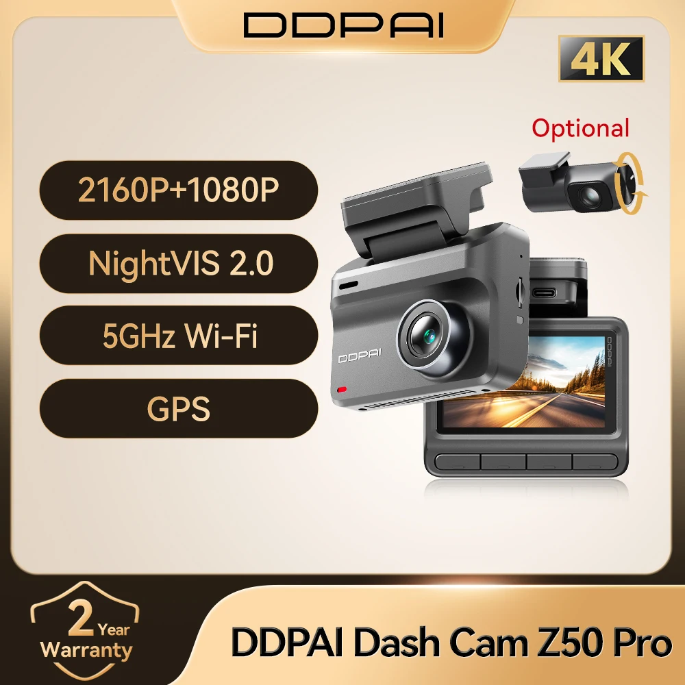 DDPAI Z50 Pro Dash Cam 4K Car DVR Night Vision 5GHz Wi-Fi GPS ADAS 24h Parking Mode Front and Rear Camera