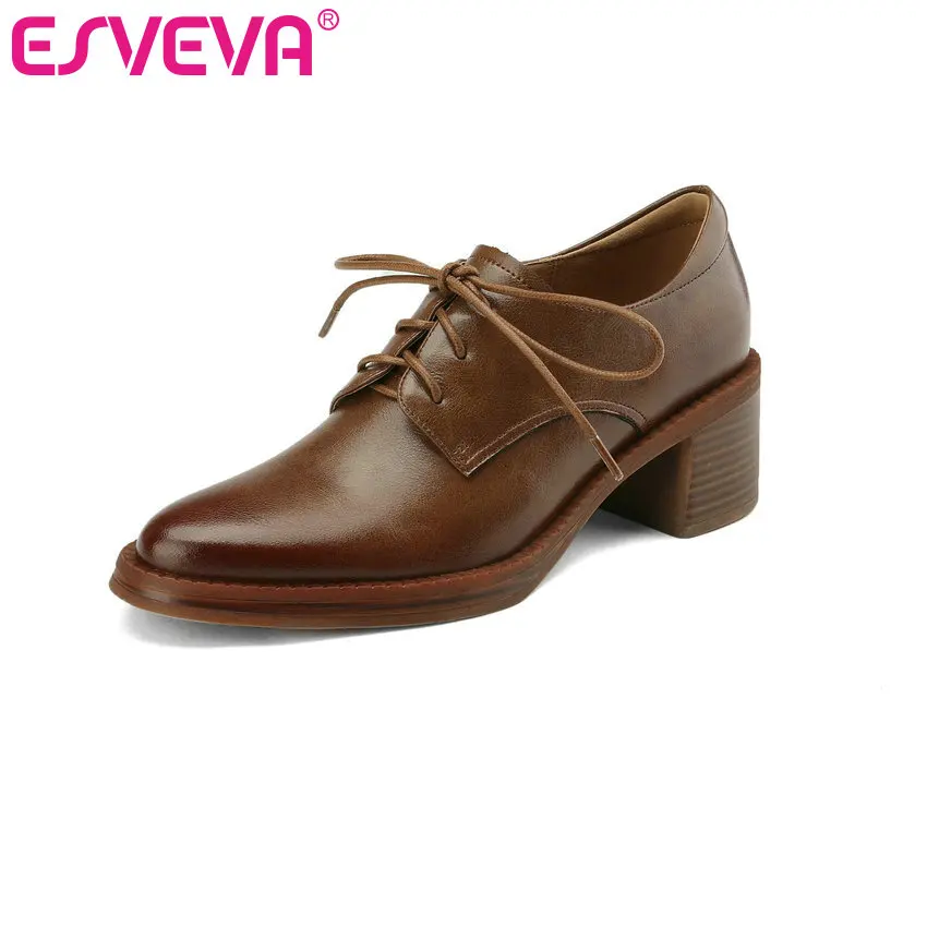 

ESVEVA 2024 Women Office Pumps Square Med Heels Pointed Toe Shoes Woman Basic Pumps Female New Shoes Lace Up Size 35-40