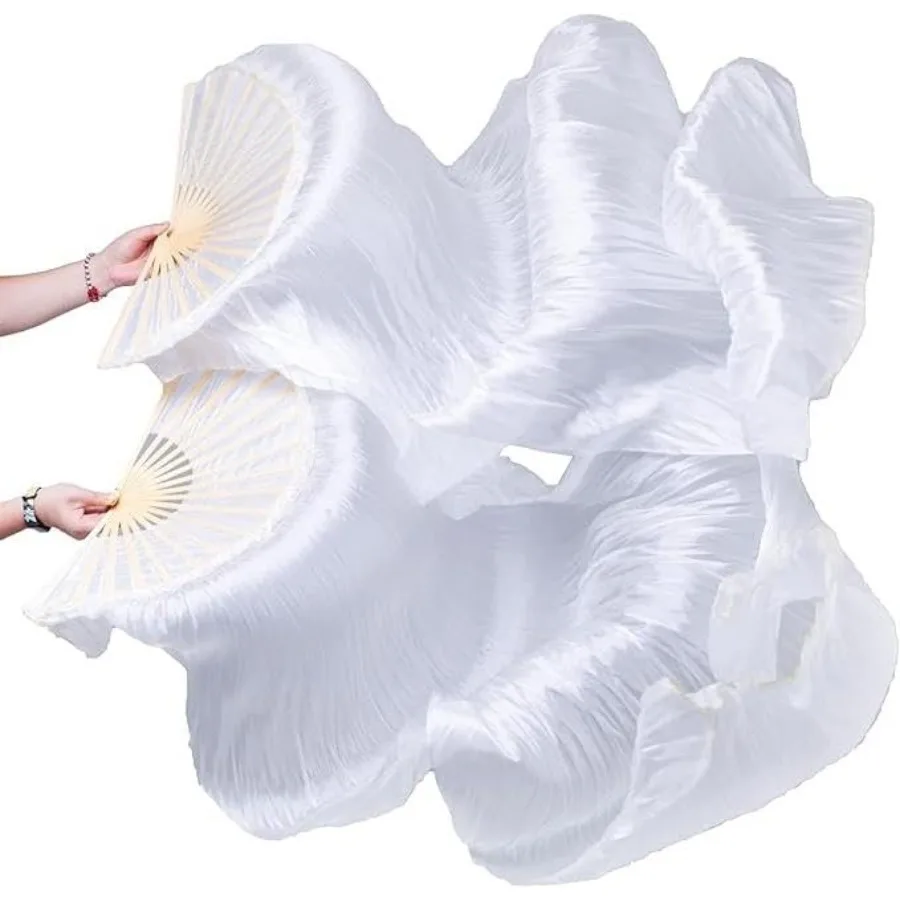1 Paire d'éventails en soie pour la danse du ventre, éventail de danse chinoise, longueur de 180 cm, éventail en soie pour la danse