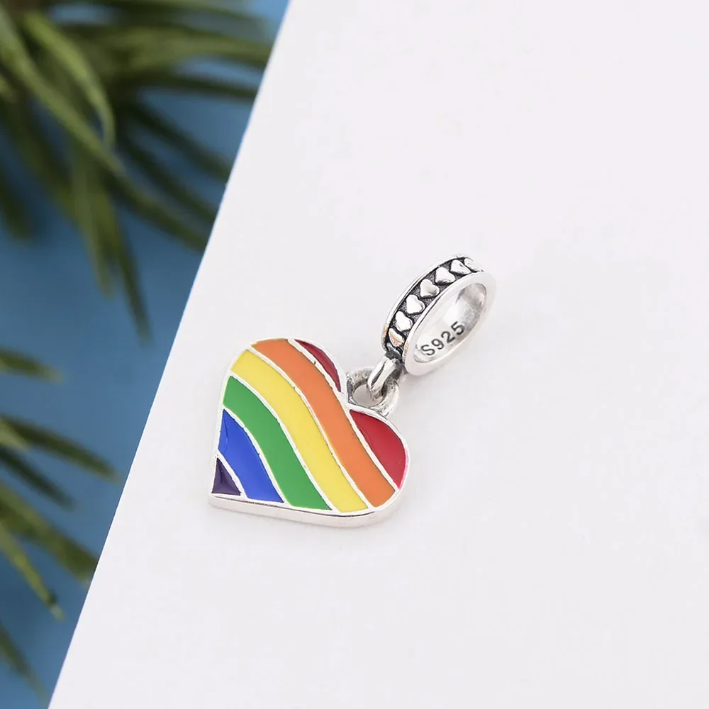 

Fit Original Brand Charm Bracelet 925 Sterling Silver Love Be Love Rainbow LGBTIQ+ Heart Bead For Making Women Berloque 2021