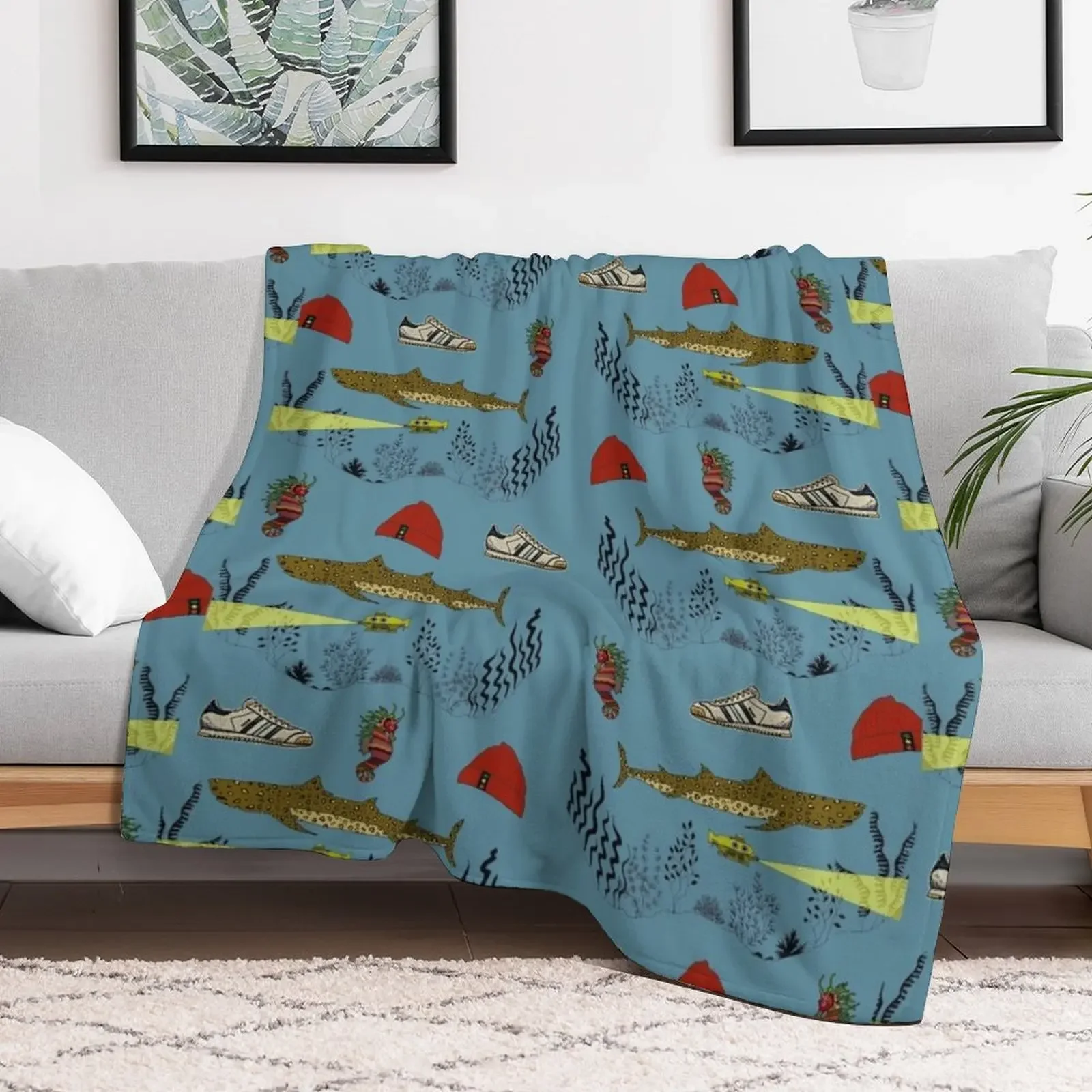 Team Zissou - The Life Aquatic pattern Throw Blanket Shaggy Furry Soft Blanket for Bedroom Living Room