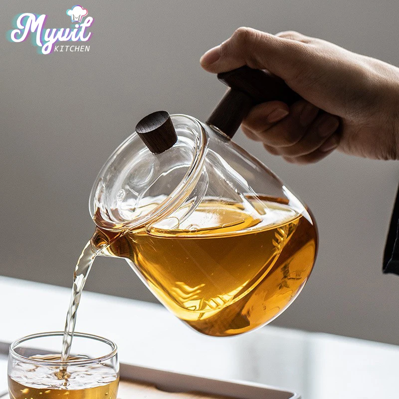 480 ml Glas-Teekanne mit Bambusgriff, hochtemperaturbeständig, mit Teesieb zum Brauen von losen Blättern, für Zuhause, Kung-Fu-Teeservice, Teegeschirr