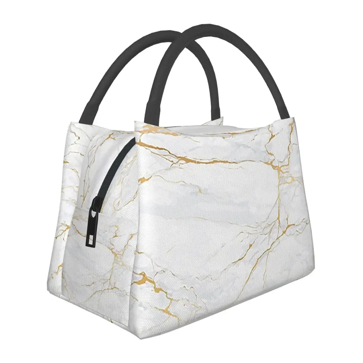 

White And Gold Marble Lunch Bags Insulated Bento Box Leakproof Lunch Tote Picnic Bags Cooler Thermal Bag for Woman Children