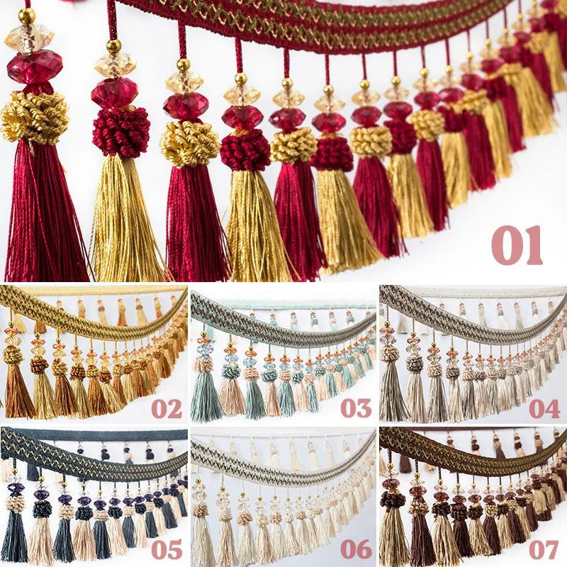 1/2/3/5 Meter Curtain Tassel Fringe Lace Edging Trim Crystal Ribbon Trim Sewing Crafts Curtain Cushion Upholstery Decor Crafts