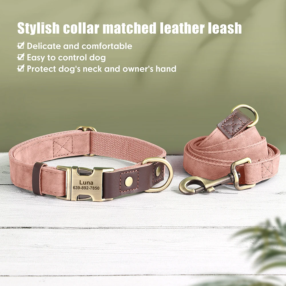 Personalisiertes Hundehalsband mit Leine aus PU-Leder, inklusive Laufleine, kostenlose individuelle Haustier-ID-Halskette für kleine und große Hunde, Mops – Detail 20