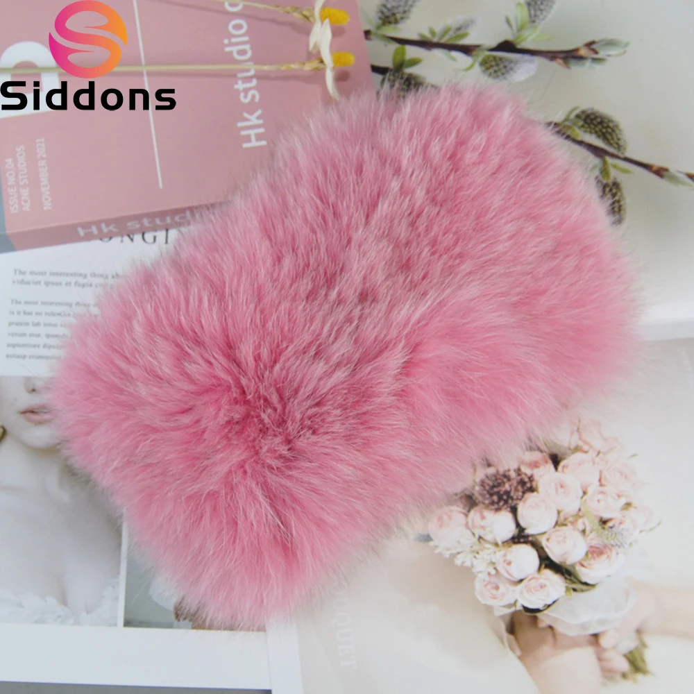 Outdoor Knit Fluffy Real Fox Fur Elastic Ring Headband Winter Female Real Fox Fur Scarf Women Luxury Natural Fox Fur Scarf Wrap