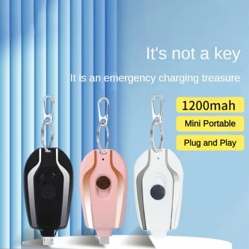 Portable Keychain Charger 1500mAh Wireless Mini Battery Pack Fast Charging Backup Power Bank Type-C For IPhone Android Devices