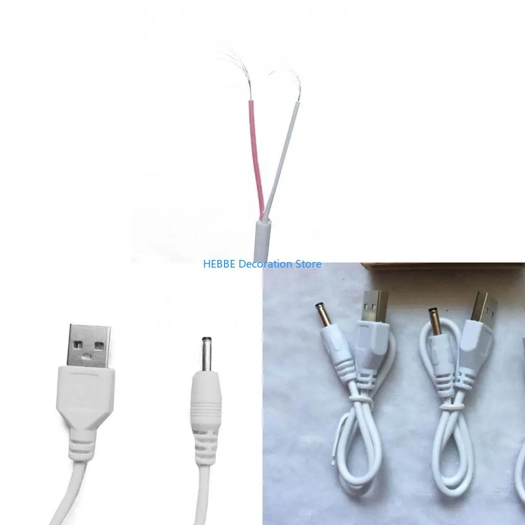 B0KC 50cm/1.97''L Barrel Cord USB to DC3.5mm Power Cable Durable