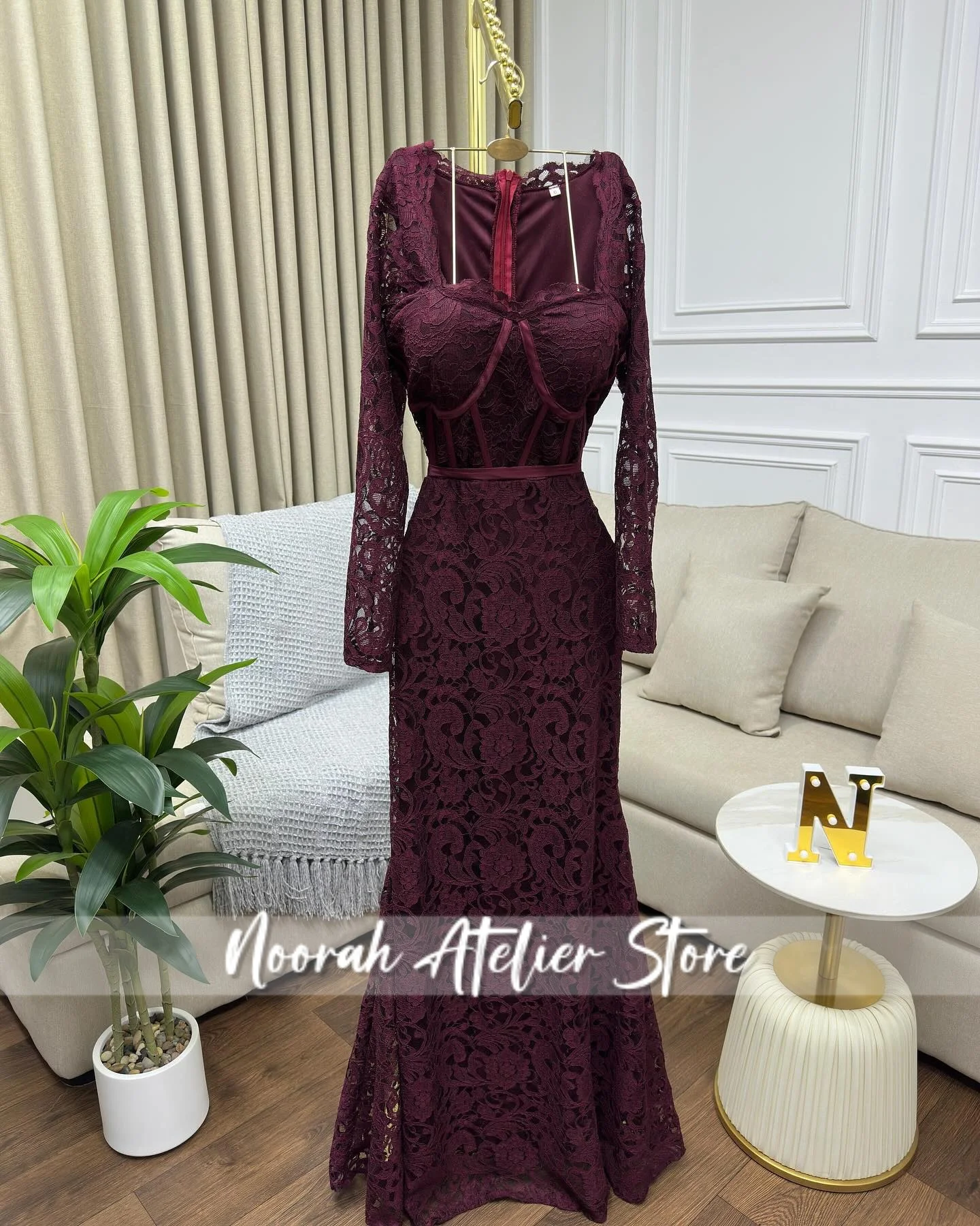 Sexy Wine Red Lace sweetheart Long Sleeves Luxury women Evening Dresses 2025 Women Mermaid Dubai Long Party Gown Customized