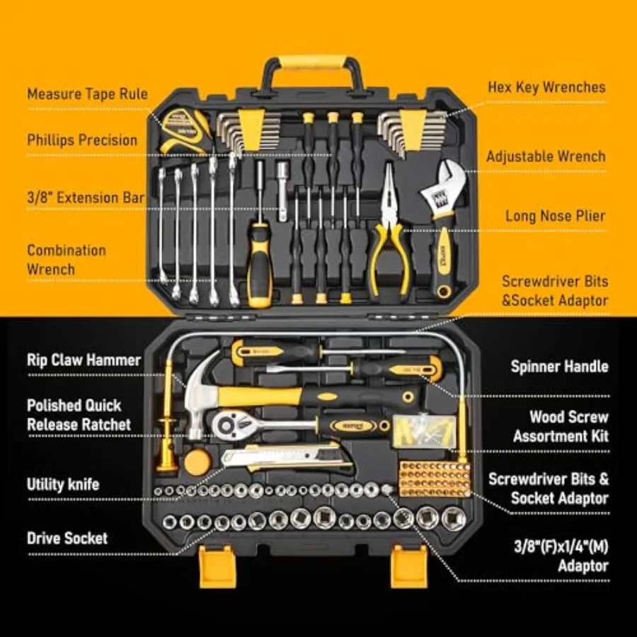 Kit di attrezzi da 159 pezzi Set di cassette degli attrezzi per meccanici e riparazioni auto Kit completo di attrezzi domestici generali per la manutenzione automatica domestica