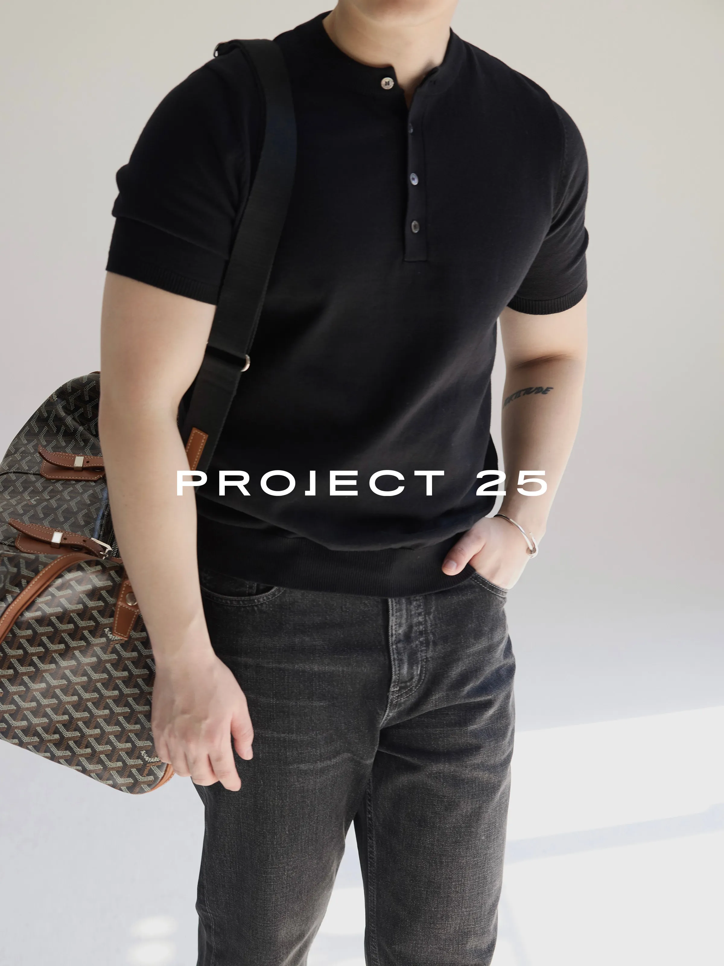 PROJECT 25 Men's Combed Cotton American Henley Knit Short Sleeve T-Shirt Slim Fit Solid Color Minimalist Casual Commuter Top