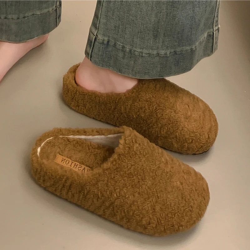 

Cotton Slippers for Women Flats Casual Mules Shoes Winter Cozy Snow Boots 2025 Short Plush Fashion Flip Flops Winter Mujer Botas