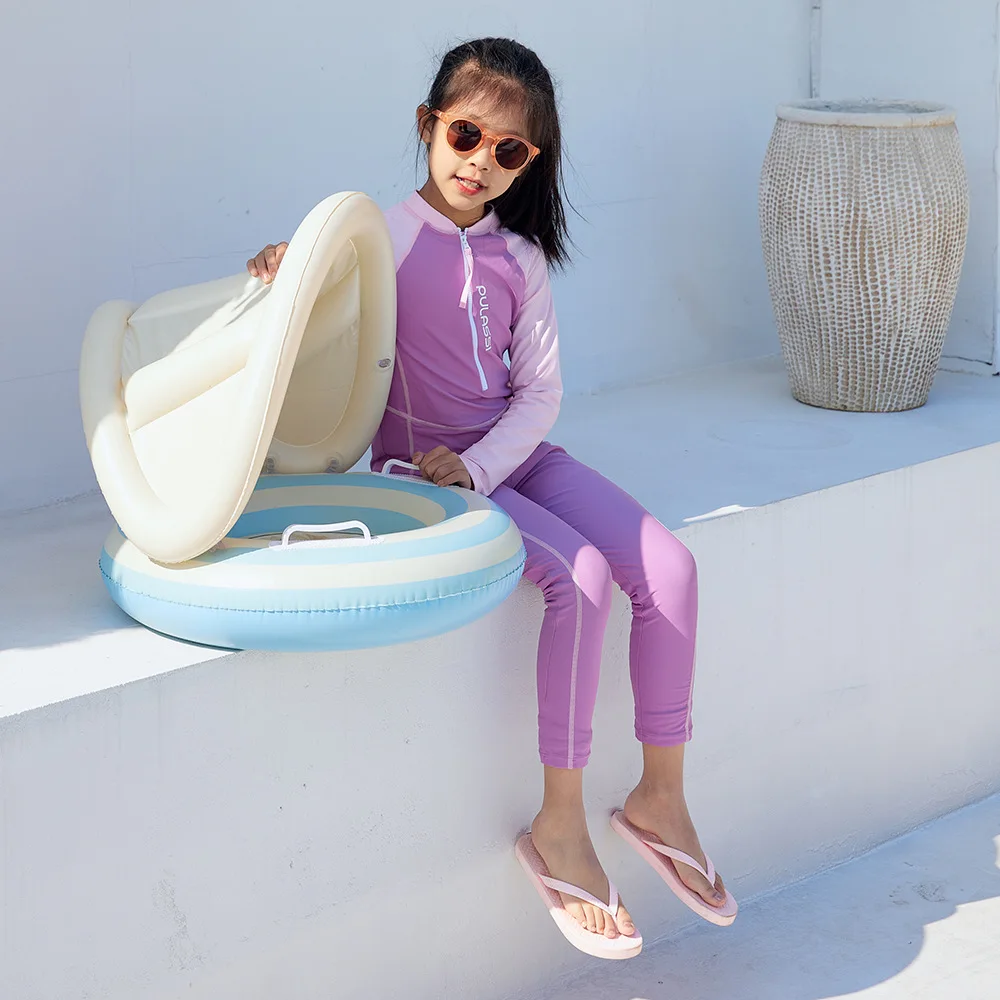 حلقة سباحة مصاصة مع مظلة قابلة للإزالة للأطفال، مقعد سباحة قابل للنفخ، لعبة مائية على شكل أنبوب حمام السباحة #2
