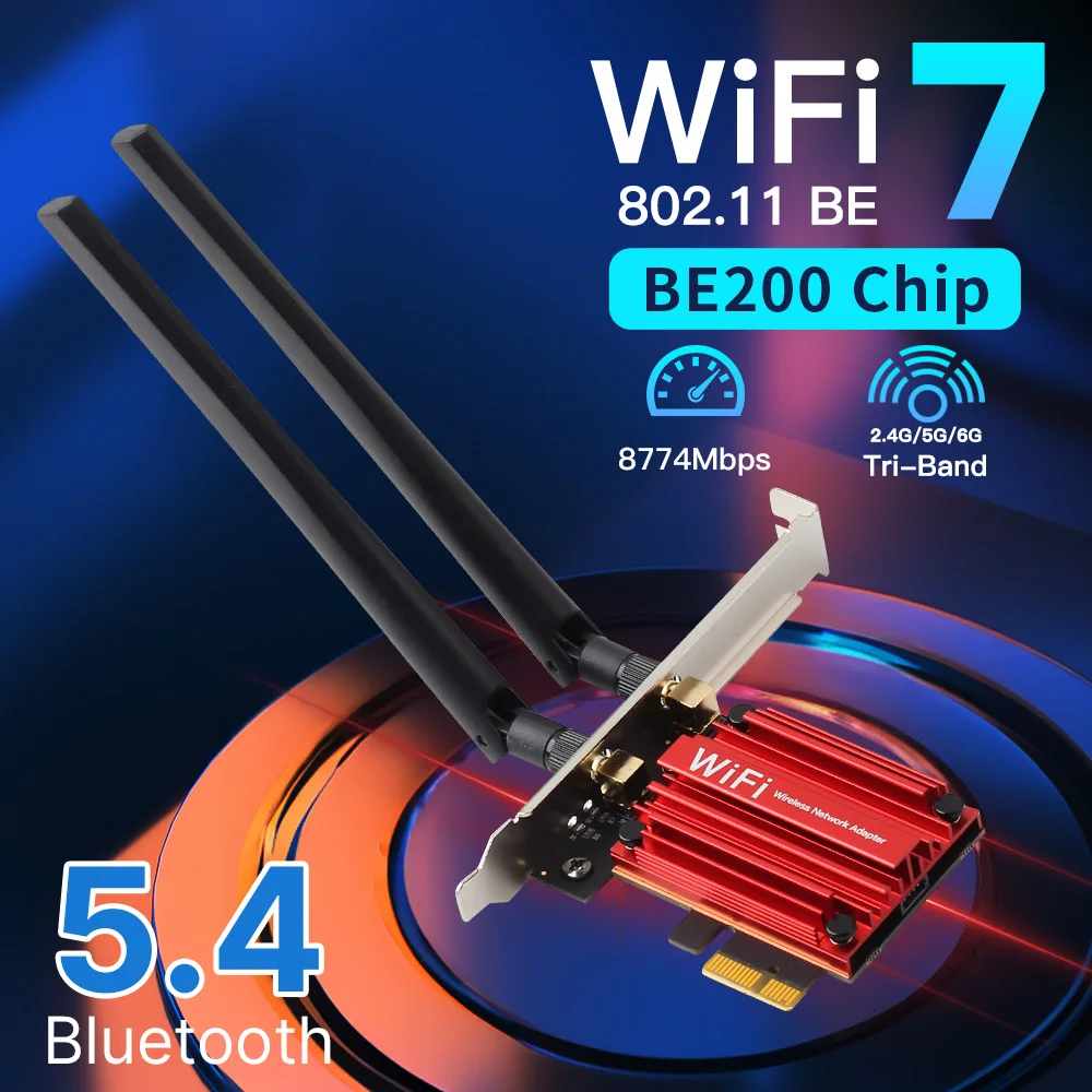 

FENVI WiFi 7 BE200 PCIE WiFi Adapter Tri-Band 2.4G/5G/6Ghz Bluetooth 5.4 8774Mbps 802.11BE For Windows10/11 PC Desktop