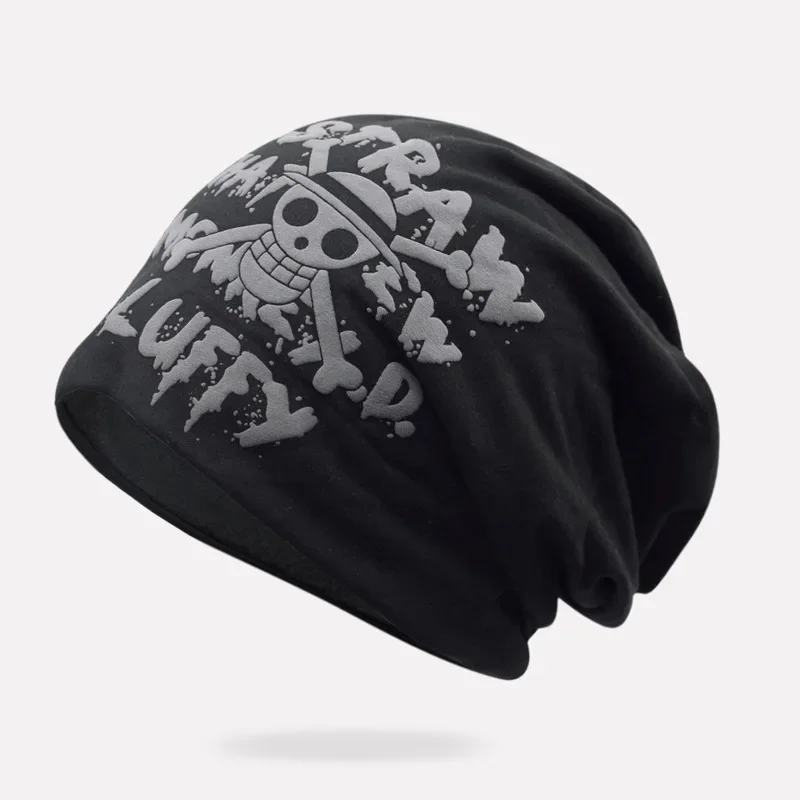 Gorro de punto de una pieza para hombre y mujer, gorro de Anime Luffy, grueso, cálido, sin ala, piel, Hip Hop, esquí, regalo