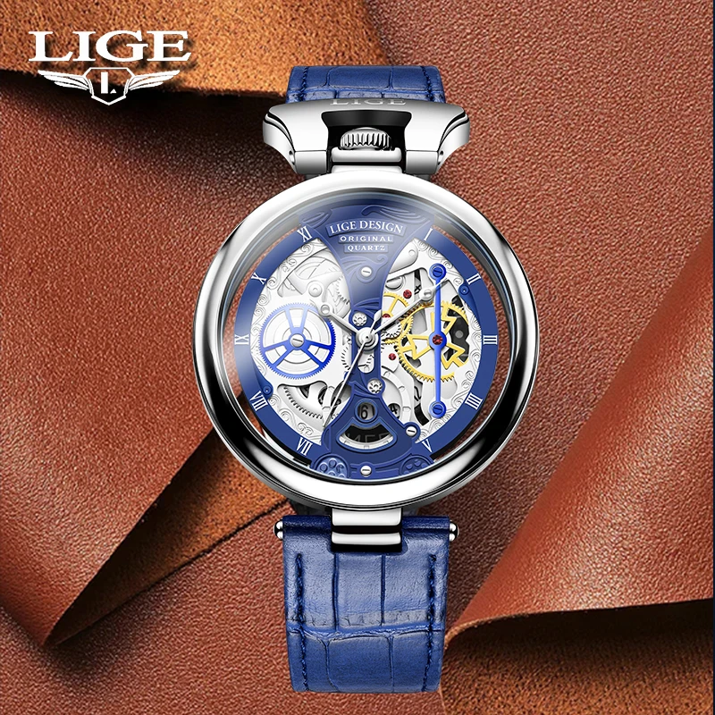 

LIGE Creative Roman Scale Design Men Quartz Watches ​Leisure Hollow Out Watch Waterproof Leather Straps Exquisite Watch For Men