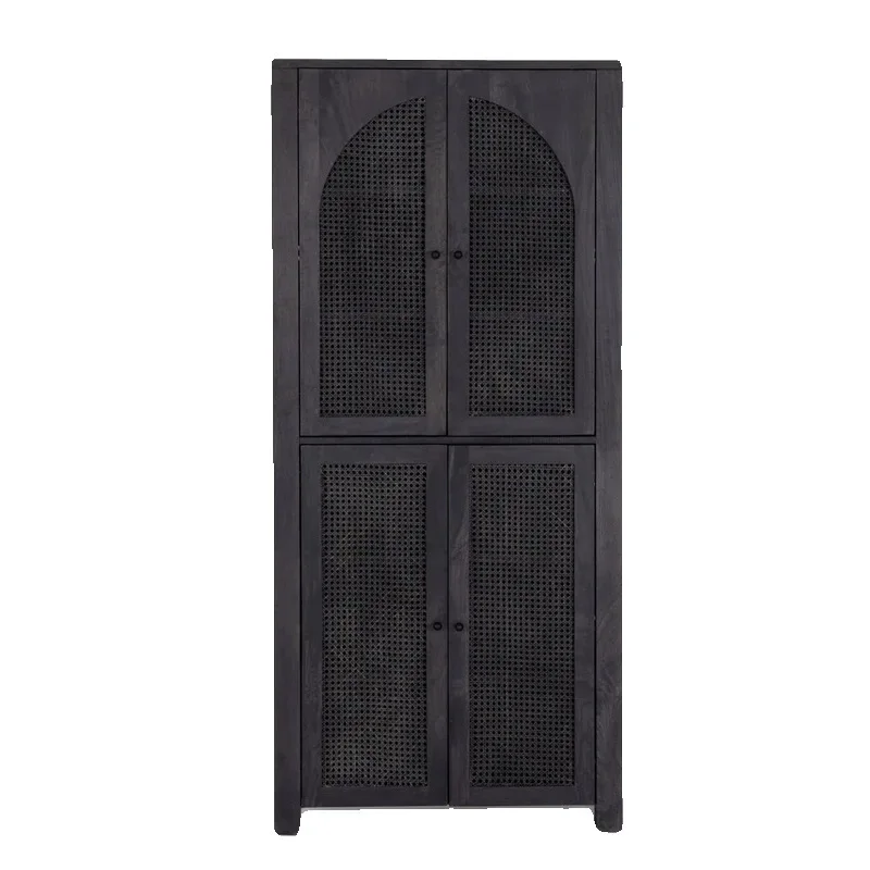 

American arched door solid wood bookcase, retro black living room side cabinet, storage