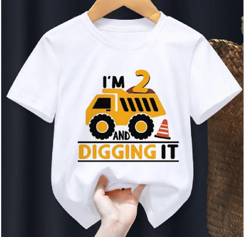 

Summer New Boys Construction1-10th Birthday Number Fixed printing Digging it Cute T-shirt Kid Tops