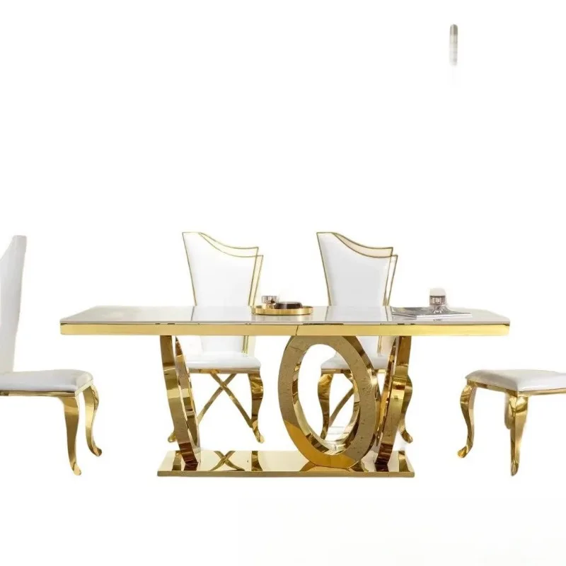 

Hong Kong-style light luxury marble dining table modern household rectangular dining table and chair combination high-grade